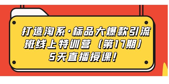 打造淘系・标品大爆款引流班线上特训营5天直播授课！