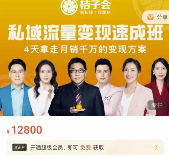 桔子会・私域流量变现速成班，4天拿走月销千万的变现方案 价值12800元