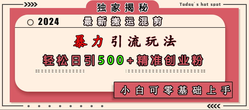 最新混剪玩法，轻松日引500+精准创业粉，小白可零基础上手